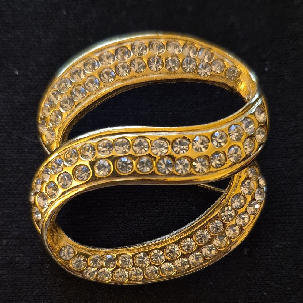 Vintage Gold-Tone S-Shaped Rhinestone Brooch
